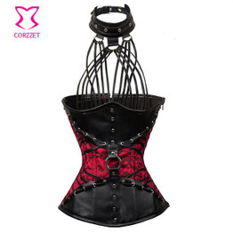 Corzzet Purple Leather Halter Underbust Sexy Corsets And Bustiers Steel Boned Waist Slimming Plus Size Steampunk Gothic Clothing