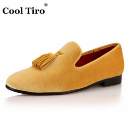 COOL TIRO Men Velvet Loafers Shoes Tassel Red Bottom Loafers Men's Flats Casual Shoes Slippers Slip-on Party Wedding Dress Shoes
