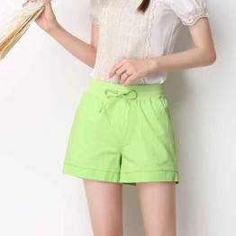 2016 Summer Style Women Elastic Waist Shorts Femele Candy Color Plus Size 4XL Cotton Linen Casual Ladies Femininos Belt Short