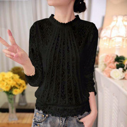 2016 New Summer Ladies White Blusas Women's Long Sleeve Chiffon Lace Crochet Tops Blouses Women Clothing Feminine Blouse 51C
