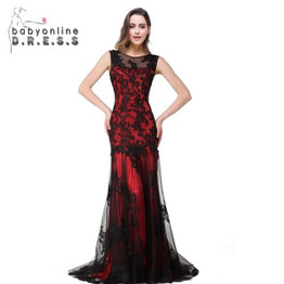 Real Photo Mermaid Long Evening Dresses Tulle Lace Appliques Scoop Zipper-Up Robe De Soiree Longue 2017