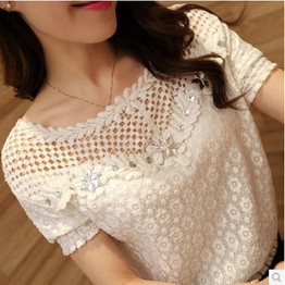 S-5XL Blusas 2017 Spring Summer Women Long Sleeve White Lace Floral Blouse Shirts O neck Hollow Out Sexy Casual Tops Plus Size