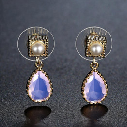Pink Opal Crystal Drop Earrings