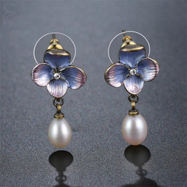 Flower Pearl Drop Earrings