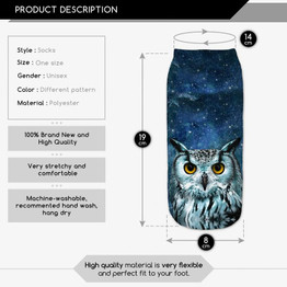 2016 New Meias Summer Autumn Harajuku Owl Socks 3D Print Animal  Women's  Low Cut Ankle Socks Cat Printed Socks