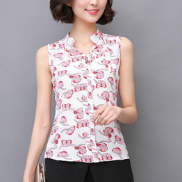 2017 Summer Style Women Tops Casual Sleeveless V-Neck Fashion Women Blouse Chiffon Print Blouses Shirts Ladies Plus Size Blusas