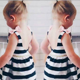2017 Summer Striped Baby Girls Dress Sleeveless Backless Bow Princess Girl Mini Dress Toddler Kids Party Costume Clothes
