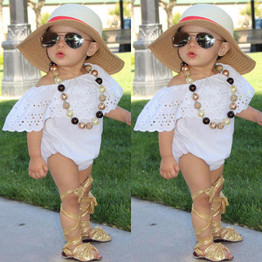 2017 Summer Newborn Toddler Baby Girl Romper Jumpsuit Off Shoulder White Sunsuit Infant Clothes Outfit