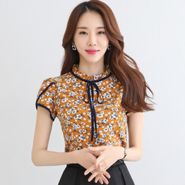 2017 Summer New Women's Sweet Printed Tops Short sleeve shirt Blusa Plus size clothing Ladies Chiffon blouse 895B 55