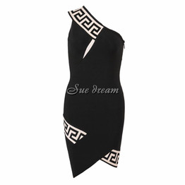 2017 Summer new women off shoulder mini bandage dress sexy bodycon Jacquard geometric dress celebrity party black dress vestidos