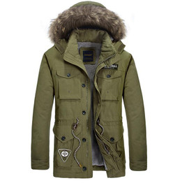 ENWAYEL Autumn Winter Thickening Velvet Fur Collar Parka Men Jacket Coat Hooded Casual Warm Windbreaker Overcoat Male Jackets