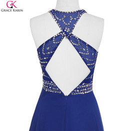 Grace Karin Royal Blue Prom Dress Long Elegant Formal Gowns Sequin Bead Wedding Party Gown Floor Length Special Occasion Dresses