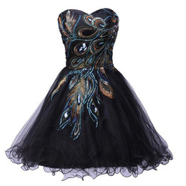 Grace Karin Peacock Cocktail Dresses Tulle Applique Strapless Black Wedding Party Formal Gowns Special Occasion Dress Graduation