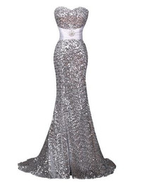 Grace Karin Mermaid Evening Dress Elegant Strapless Sequined Evening Gowns Golden Silver Long Special Occasion Formal Dress 2017