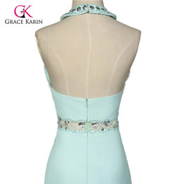 Grace Karin Light Green Mermaid Long Prom Dresses 2018 Crystal Beaded Evening Dress Halter Trumpet Prom dress Vestido de Festa