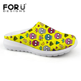 FORUDESIGNS Colorful Mens Summer Slippers Cartoon Skull Printed Mesh Flats Male Beach Casual Water Shoes Men Breathable Sandals