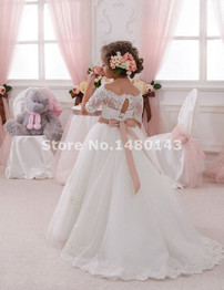 2016 New Hot White Ivory Lace Flower Girls Dresses Holy Floor Length Girls First Communion Dress Princess Dress Ball Gown