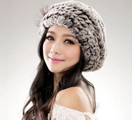 2016 New Genuine Rex Rabbit Fur Hat Knitted Rabbit Fur Cap Real Rabbit Fur Headwear Winter Warm Womens Hat TPHR0003
