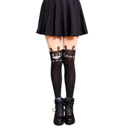 2016 New Fashion Women Nylon Cute Cat Knee High Tights Tattoo Stockings Girls Sexy Pantyhose Over Knee Stockings Free Shipping