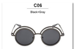CandisGy Vintage Lace Round Brand designer  Sunglasses Rhinestone Women Hipster Mirror lady UV400 Retro sun glasses Circle Frame