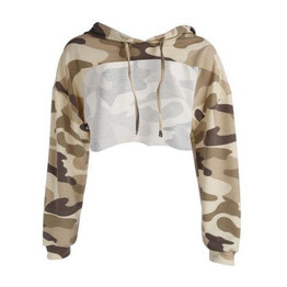 Camouflage Patchwork Cropped Hoodies Women Casual Sexy Hooded Female Sweatshirt 2017 Autumn Pullover Hoody Tracksuit