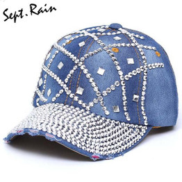 2017 Beauty Caps Popular Women Rhinestone Denim Baseball Cap Fashion Brand Woman Jean Crystal Hip Hop Snapback Hats