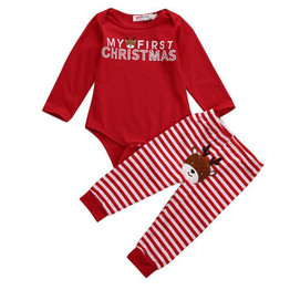 2016 Christmas Newborn Baby Girls Boys Cotton Romper +Long Pants Outfits Clothes 0-18M