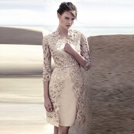 Elegant Evening Dress Short Vestido De Festa 3 4 Sleeves Evening Gowns Lace Evening Dresses Jacket Appliques Robe De Soiree