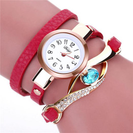 Duoya New Brand Eye Gemstone Luxury Watches Women Gold Bracelet Watch Dress Female PU Leather Electronic Quartz Wristwatches