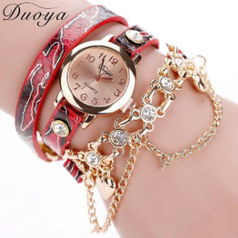 Duoya Brand Watch Women Fashion Chain Luxury Leopard Leather Bracelet Wristwatch Female Women Ladies Dress Quartz Watch