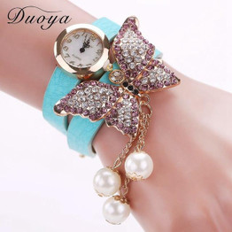 Duoya Brand New Women Leather Watch Watches Quartz Luxury Butterfly Wristwatch Women Dress Bracelet Watches Ladies Watch XR385