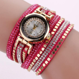 Duoya Brand Fashion Women Bracelet Watch Leather Luxury Women Crystal Wrist Watch Quartz Watch Gold  Rhinestone Wristwatch