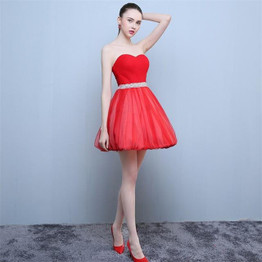 CEEWHY Strapless Ball Gown Formal Dress Bride Banquet Short Party Dresses Crystal Cocktail Dresses Above Knee Homecoming Dresses