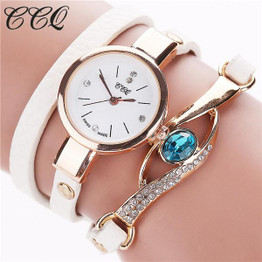 CCQ Brand Watch Women Luxury Gold Eye Gemstone Dress Watches Women Gold Bracelet Watch Female Leather Quartz Wristwatchess C53