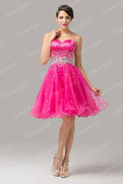 Luxury Cocktail dresses 2017 Grace Karin Organza pink Robe de cocktail Satin Strapless short Party gowns vestidos de coctel 6145