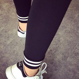 KISSyuer Fashion Sexy Women's Leggings Workout Fitness Trousers Striped Pencil Pant Slim Elastic grey black leggings women KL136