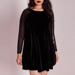 Kissmilk Plus Size New Fashion Women Big Size Casual Long Sleeve Mesh Patchwork Stripes Loose Mini Dress 3XL 4XL 5XL 6XL