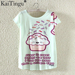 KaiTingu Fashion Summer T Shirt Harajuku Kawaii Cute Animal Elephant Print T-shirt Short Sleeve T Shirt Women Tops M L XL Size