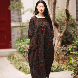 SCUWLINEN Vestidos 2017 Summer Dress Vintage Print Long Plus Size Linen Dress Casual Loose Print Robe Women Party Dress