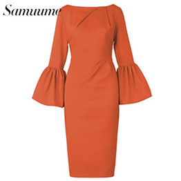 Samuume High Class Sexy Office Lady Temperament Flare Sleeve Round Neck Dress Women 2017 Bodycon Pencil Dress Vestidos A1609031