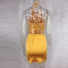 New elegant halter dress off the shoulder sleeveless sexy backless party club women dress vestidos high waist slim mini dress