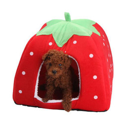 New Dog Bed Pet Dog House Foldable Soft Warm Sponge Leopard Print Strawberry Cave Cute Dog Beds Kennel Nest Fleece Cat Tent