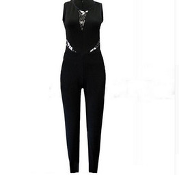 Lace Patchwork Romper Playsuits Long Pants  Plus Size New Elegant Rompers Sleeveless Women Jumpsuit Fashion Bodysuit Sleeveless