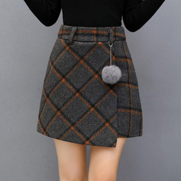 Kobeinc Skirts For Women 2017 Autumn Winter Women's Wool Skirt Lolita Short Skirts Vintage Plaid Miniskirts Zipper Hairball Saia