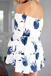 Chicnico Casual Tie Waist Off Shoulder Floral Printed Mini Dress