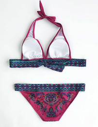 Chicnico Bikini Purple Floral Print Bohemian Style Swimsuit