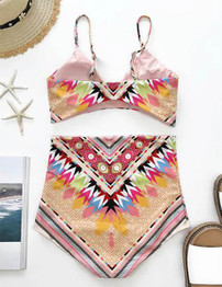 Chicnico Boho High Rise Bohemian Style Multi Color Bikini Set