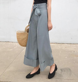 CHICEVER 2017 Summer Loose Lace Up High Waist Trousers For Women Wide Leg Female Pants European Style Streetwear