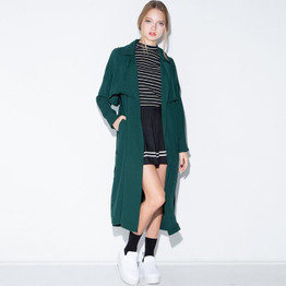 MAKEUCHIC Apparel Women Coat Solid Color Streetwear Fitted Long Sleeve Trench Coat Female Double Side Pockets Longline Coat