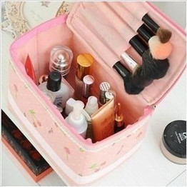 Make Up Box Beautician Women Cherry Lace cosmetic bag Women's large capacity necessary storage bag organizer travel case handbag